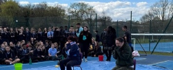 Pupils and staff of St Mary's Catholic School took part in the crowd-favourite activity 'Soak the Teacher'.